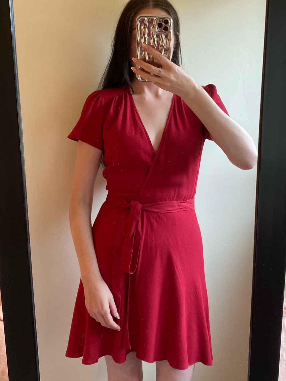 Reformation Penny Mini Wrap Dress in Cherry Bomb XSmall